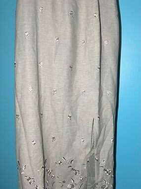 Dalia Green Embroidered Maxi Skirt with Side Slit